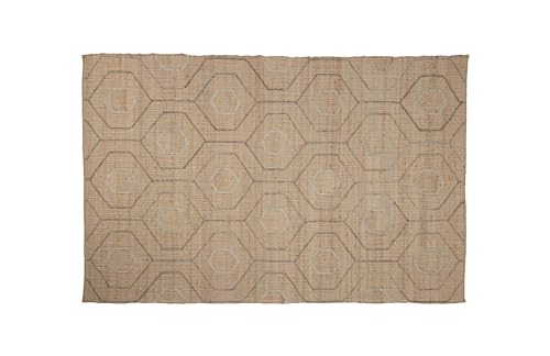 Handmade Natural Jute, Wool & Cotton Rug with Geometric Grey Line Design - Rectangle